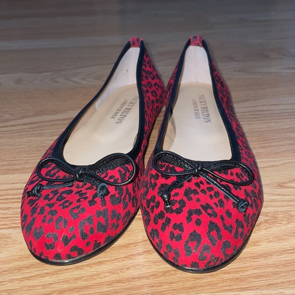 NICKY HILTON x FRENCH SOLE Red Black Animal Print Ballet Flats Leather Sz 7 - Picture 6 of 10